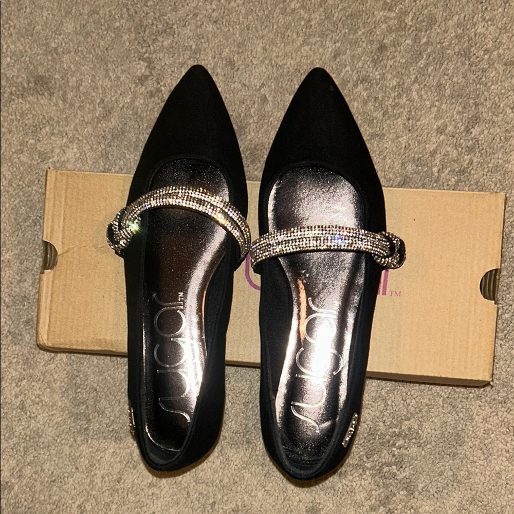 Sugar Black Crystal-Embellished Flats